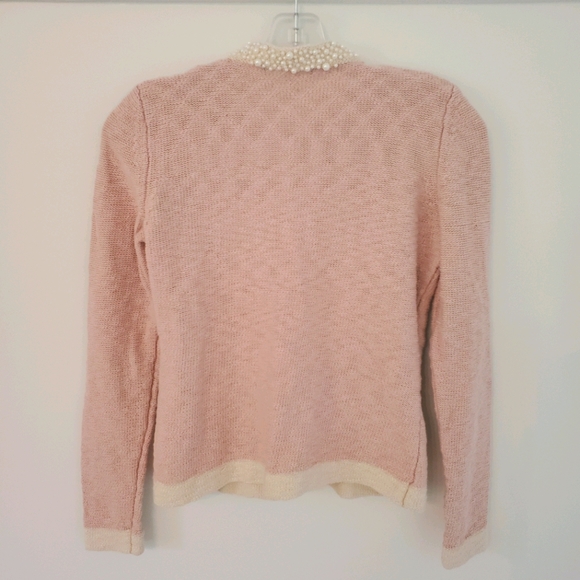 ❌️SOLD❌️ Chadwicks Pink & Cream Pearl Cardigan Small - Picture 2 of 11